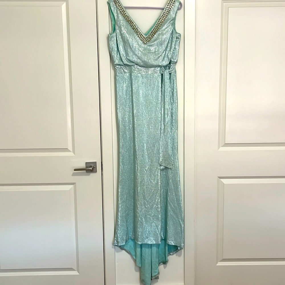 Metallic Seafoam Blue Evening Gown Size 10